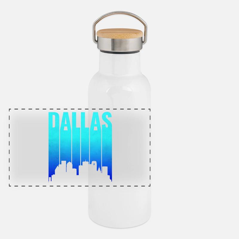 Dallas Skyline Gradient Typography Panoramic Thermal Bottle with Bamboo Lid