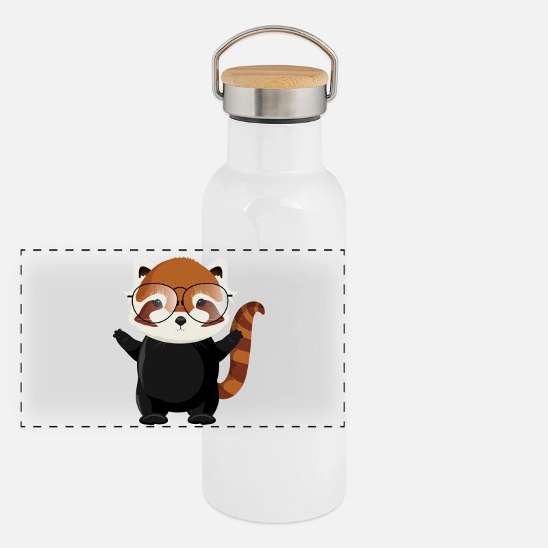 witziger roter Panda Bär mit Nerd Brille Panorama Thermosflasche mit Bambusdeckel