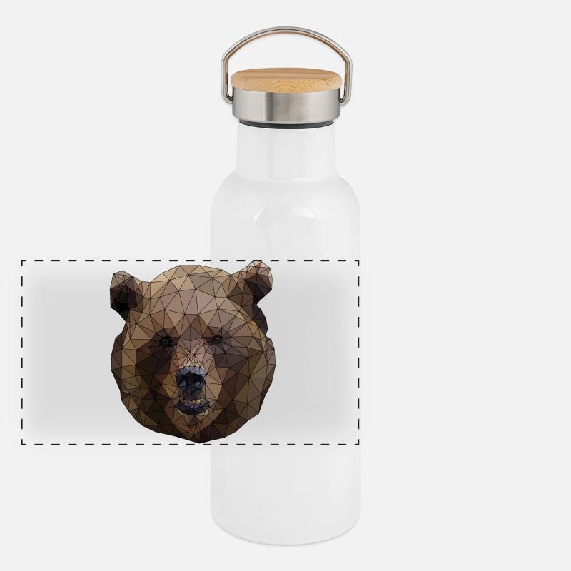 Polygonal brauner Bär dreieckige Low Poly Kunst Panorama Thermosflasche mit Bambusdeckel