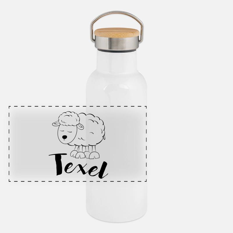 Texel Schaf Panorama Thermosflasche mit Bambusdeckel