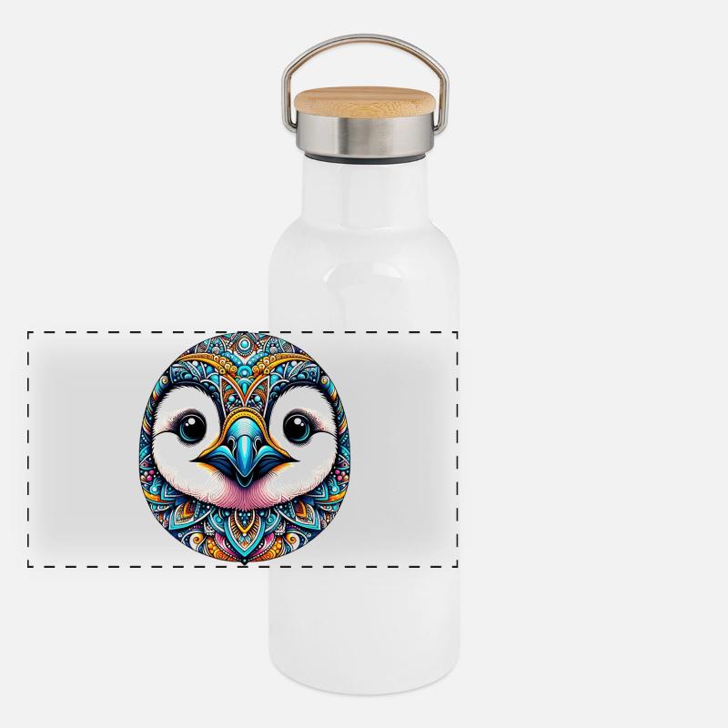 Pinguin mit Mandalas verziert Panorama Thermosflasche mit Bambusdeckel