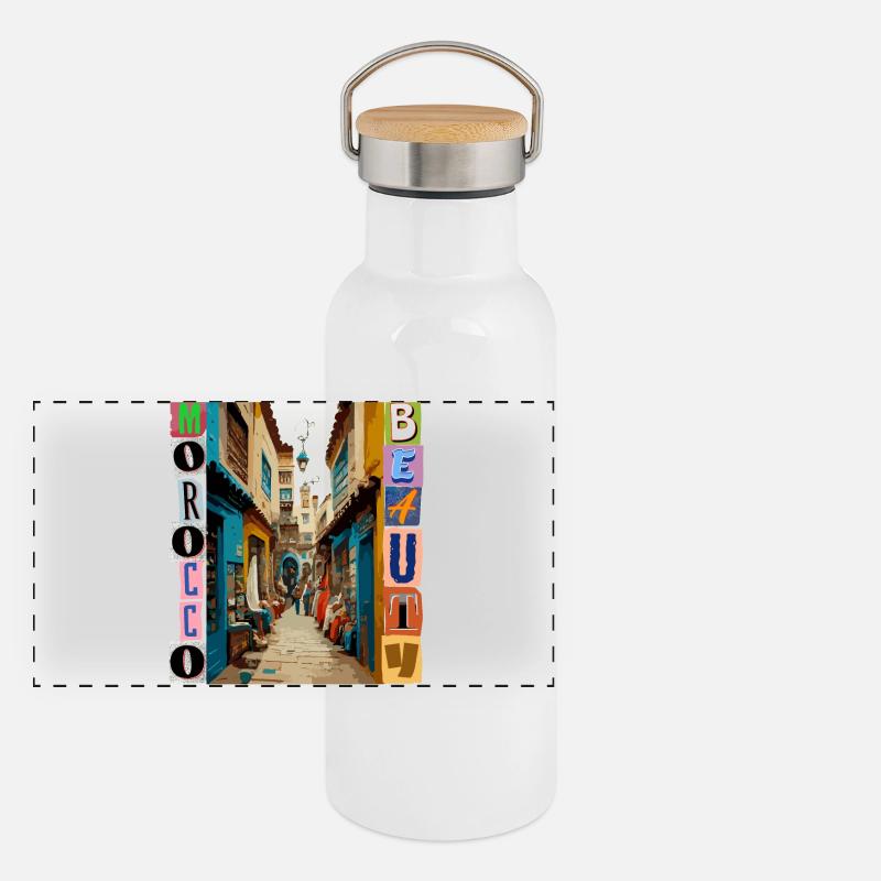 Farbenfrohe Straßenansicht mit Ruinen Panorama Thermosflasche mit Bambusdeckel