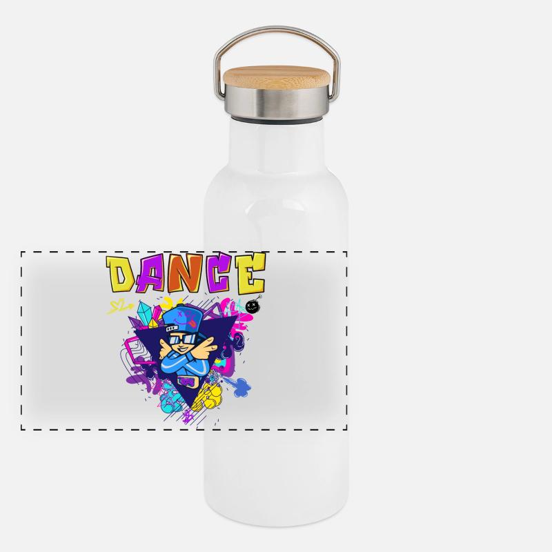 Vibranter Breakdance-Style Druckdesign Panorama Thermosflasche mit Bambusdeckel