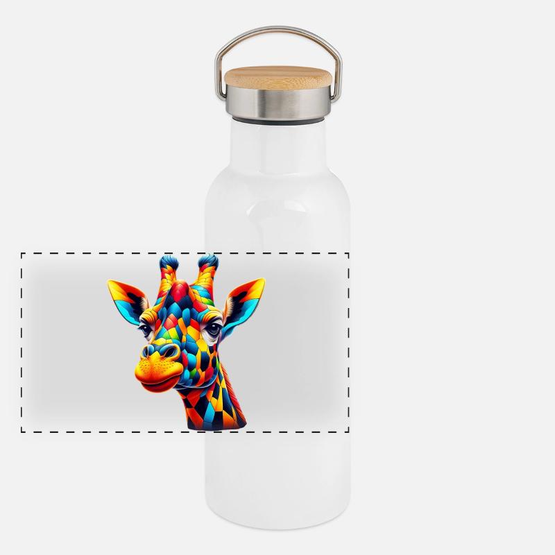 Girafe colorée et peinte comme Arlequin Gourde isotherme avec bouchon en bambou