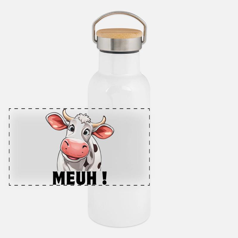 Kuh, Milchkuh, Kuhbauer Panorama Thermosflasche mit Bambusdeckel