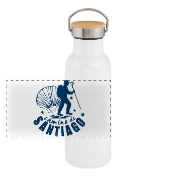 Camino de Santiago, chemin de Compostelle - Gourde isotherme avec bouchon en bambou - blanc - Devant