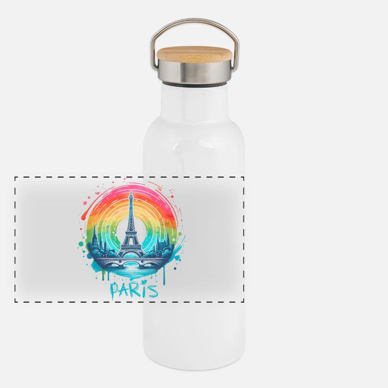Paris Eiffel Tower with Rainbow LGBT Skyline Panoramic Thermal Bottle with Bamboo Lid