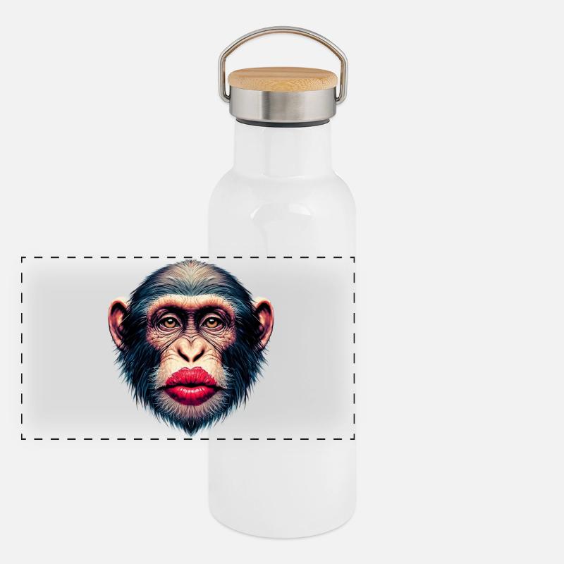 Affen-Kuss Panorama Thermosflasche mit Bambusdeckel