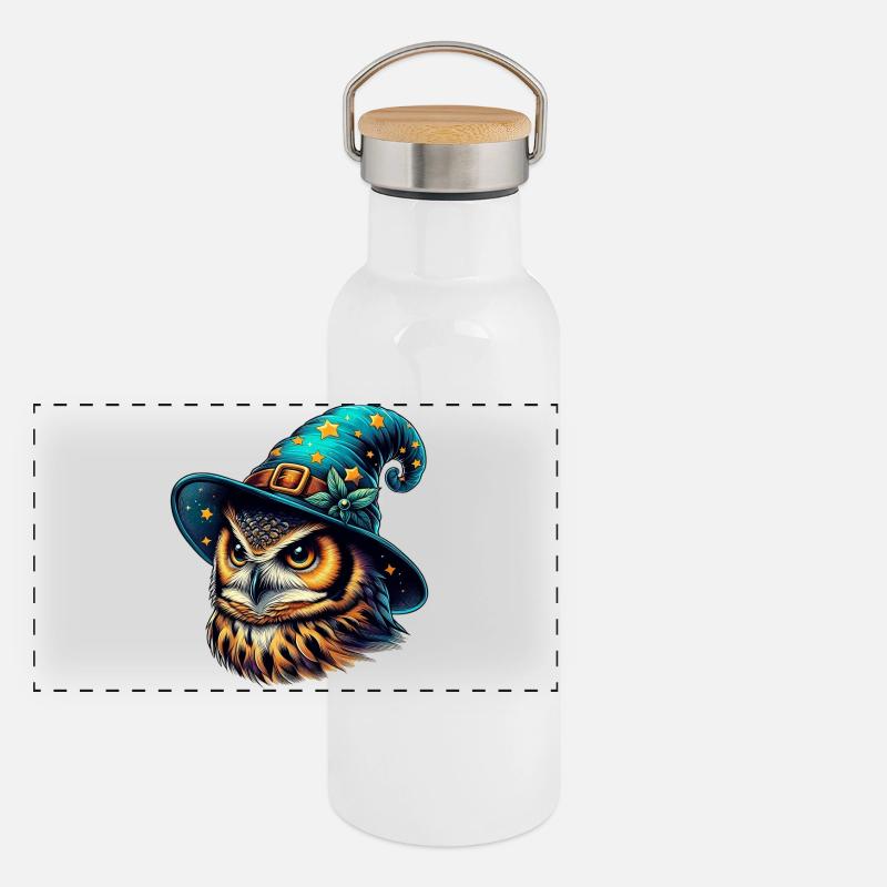 Zauberer Eule Panorama Thermosflasche mit Bambusdeckel