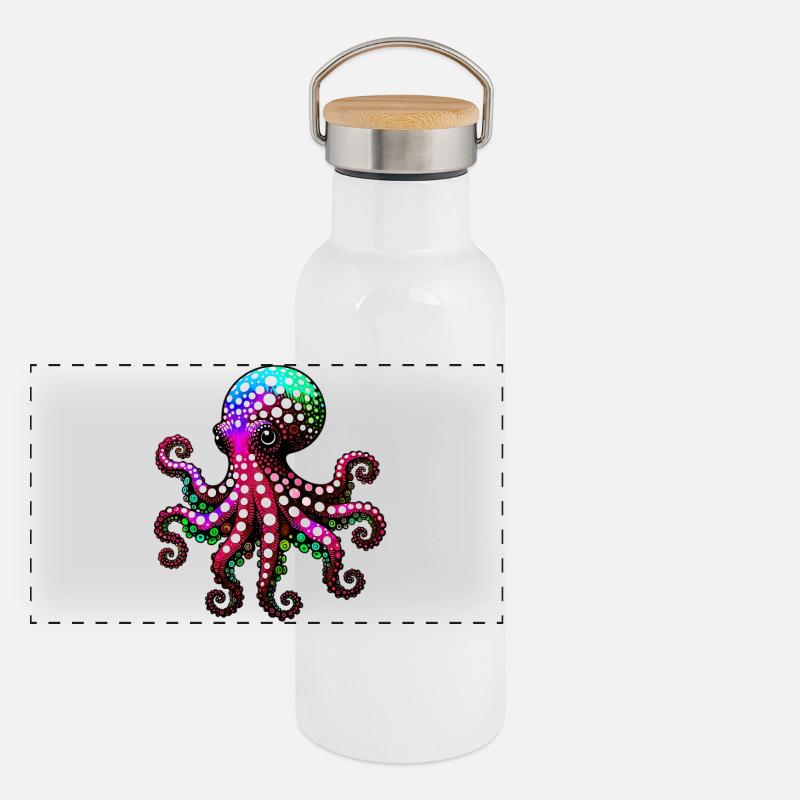 Krake Panorama Thermosflasche mit Bambusdeckel