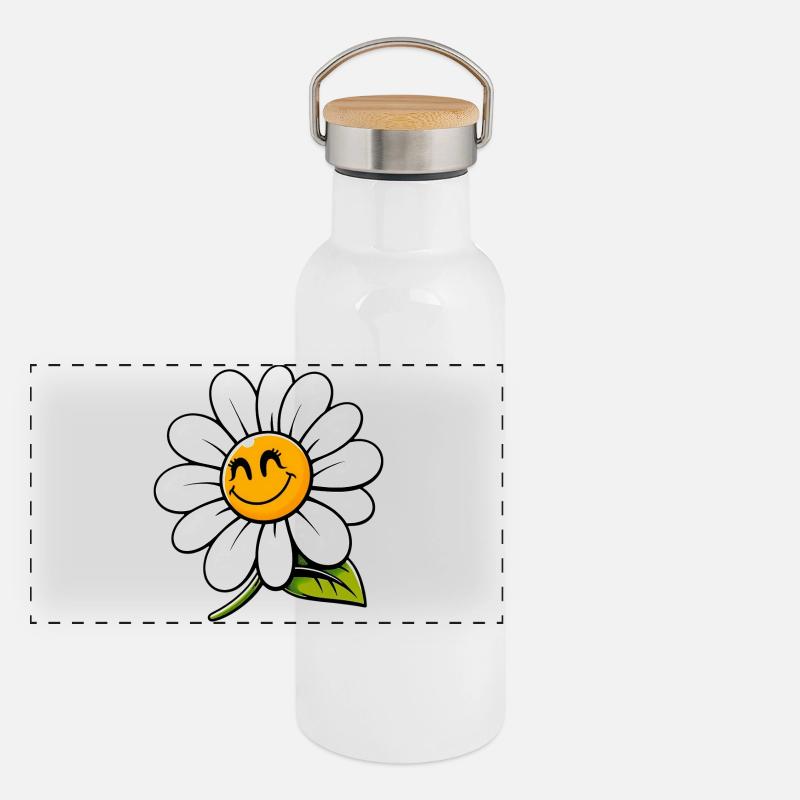 Gänseblümchen Panorama Thermosflasche mit Bambusdeckel