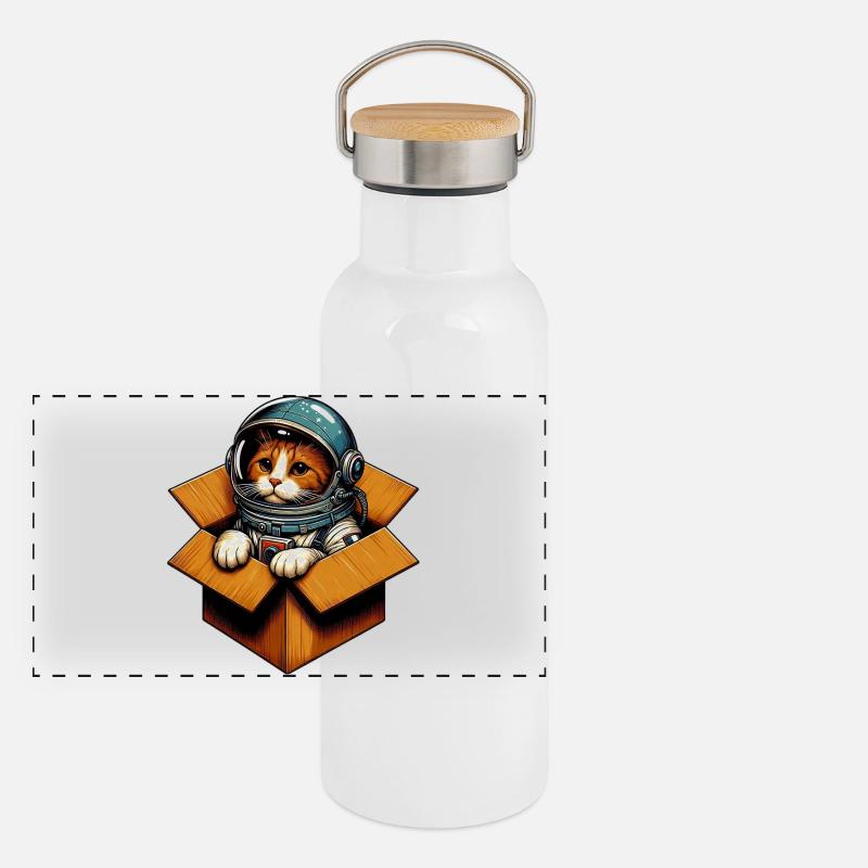 Astronaut Katze Panorama Thermosflasche mit Bambusdeckel