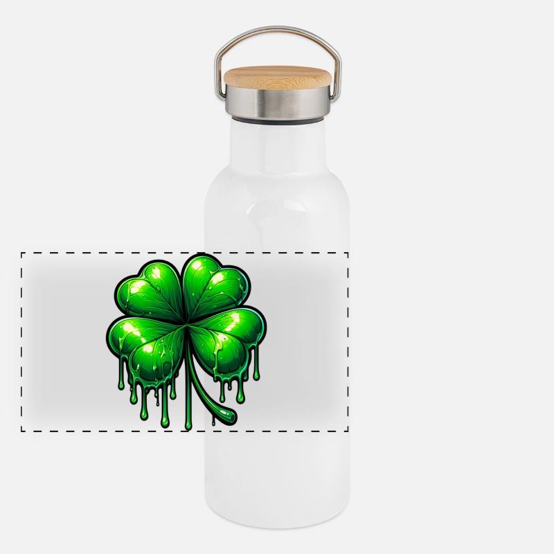 Vierblättriges Kleeblatt Panorama Thermosflasche mit Bambusdeckel