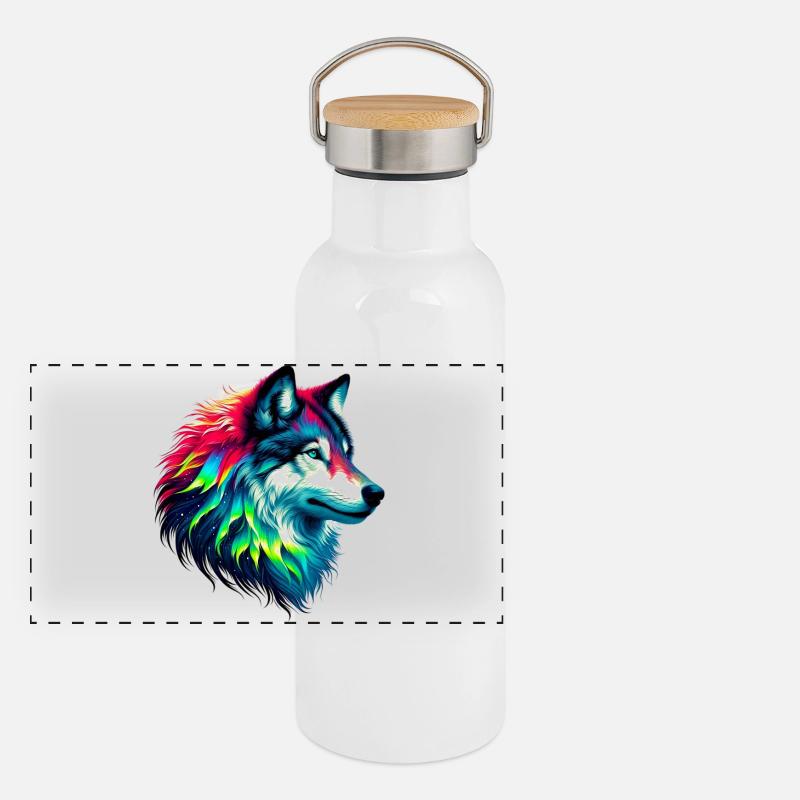 Wolf Panorama Thermosflasche mit Bambusdeckel