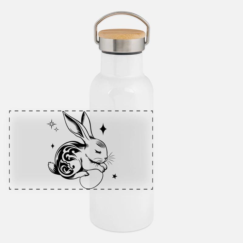 Sleeping Easter Bunny with Tribal and Eggs Panoramic Thermal Bottle with Bamboo Lid