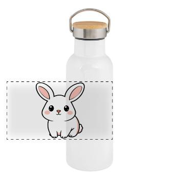 Weisses Kaninchen - Panorama Thermosflasche mit Bambusdeckel - Weiß - Vorne