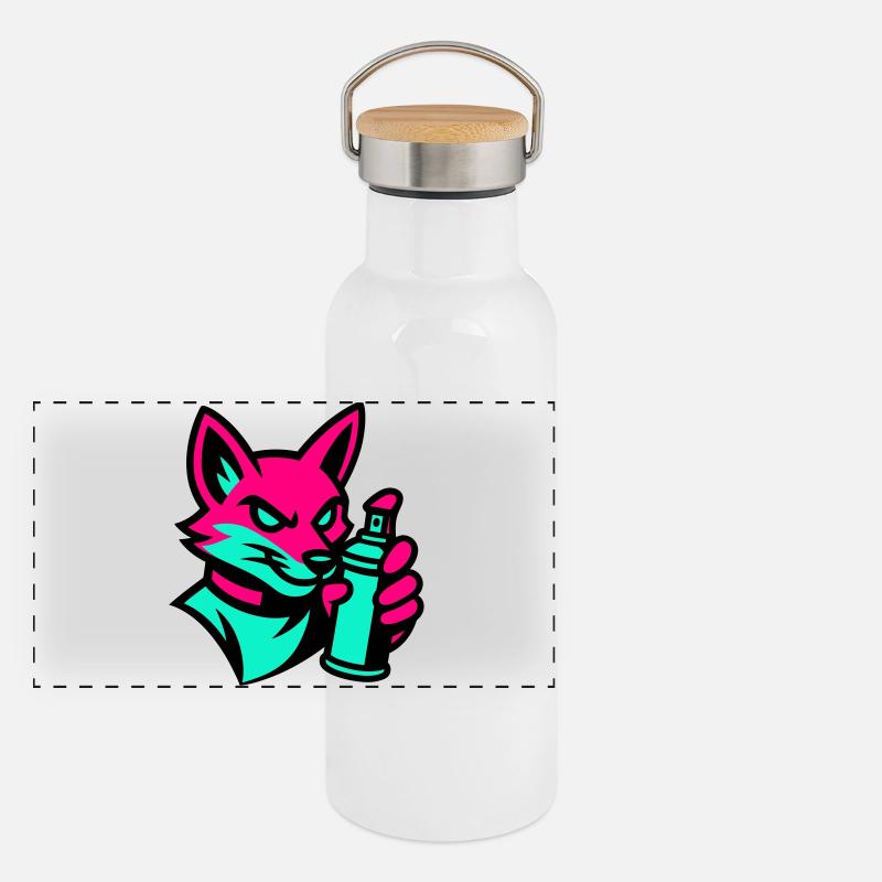 Graffiti Fuchs - Panorama Thermosflasche mit Bambusdeckel - Weiß
