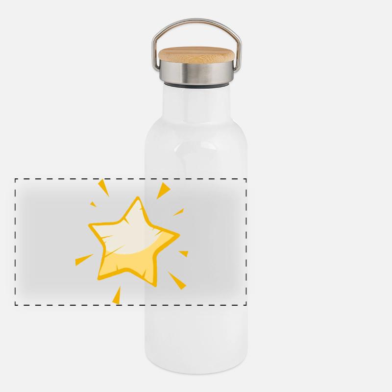 Étoile de dessin animé brillante - Conception dorée joyeuse Gourde isotherme avec bouchon en bambou