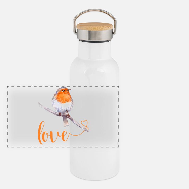 Robin with love text - Panoramic Thermal Bottle with Bamboo Lid - white