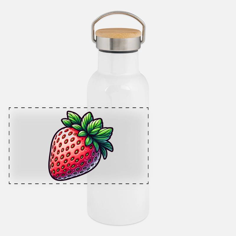 Fraise artistique colorée Gourde isotherme avec bouchon en bambou