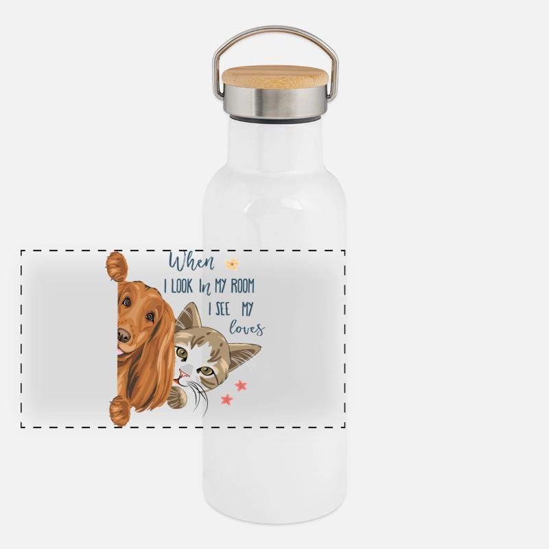 Chien et chat Gourde isotherme avec bouchon en bambou