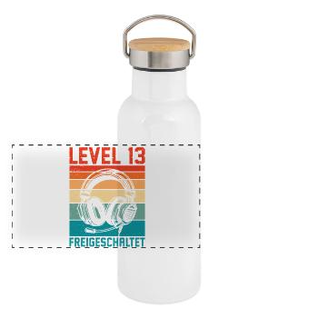 13. Geburtstag Jungen Gamer Level 13 Unlocked - Panorama Thermosflasche mit Bambusdeckel - Weiß - Vorne