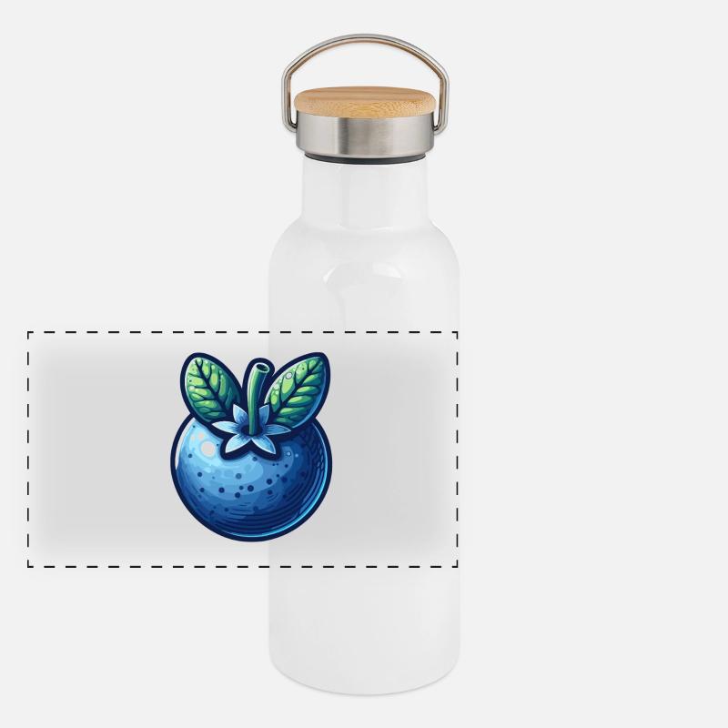 Leuchtend blaues Blaubeermuster Panorama Thermosflasche mit Bambusdeckel