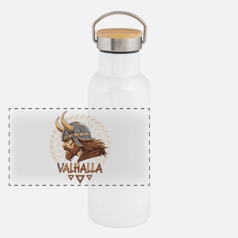 Wikinger Walhalla Runenhelm Panorama Thermosflasche mit Bambusdeckel