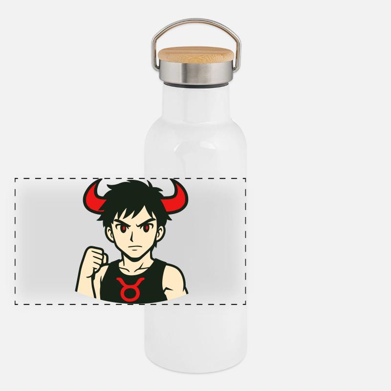 Demon Taurus Anime Style Panoramic Thermal Bottle with Bamboo Lid
