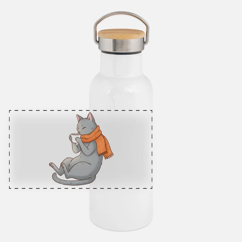 Chat de café Gourde isotherme avec bouchon en bambou