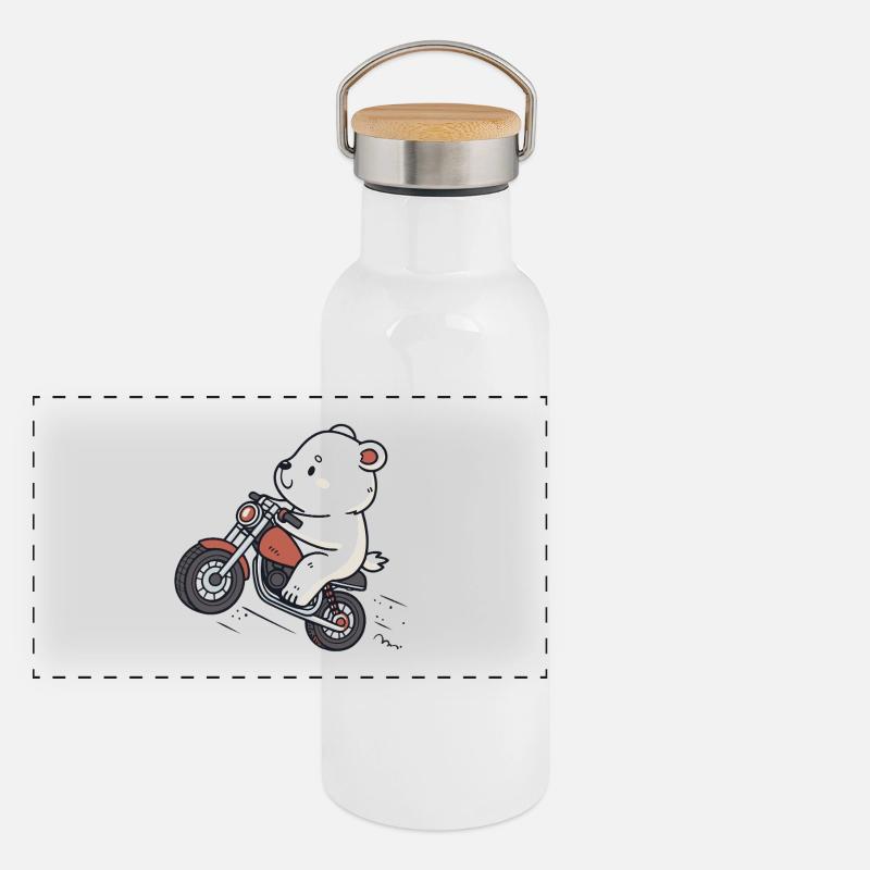 Polar bear biker retro motorcycle Panoramic Thermal Bottle with Bamboo Lid