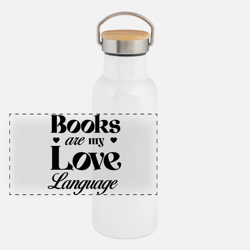 Bücher sind meine Liebessprache Panorama Thermosflasche mit Bambusdeckel