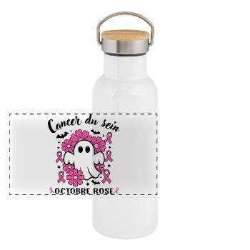 Ruban de sensibilisation au cancer du sein Hallowe - Gourde isotherme avec bouchon en bambou - blanc - Devant