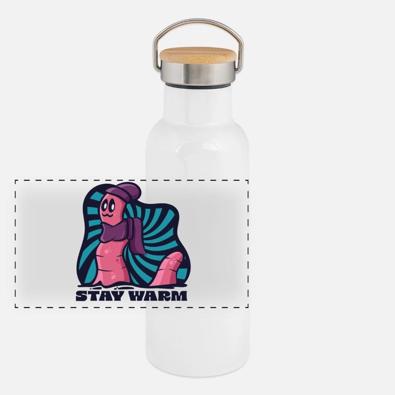 Stay Warm Cozy Worm en bonnet et écharpe Gourde isotherme avec bouchon en bambou