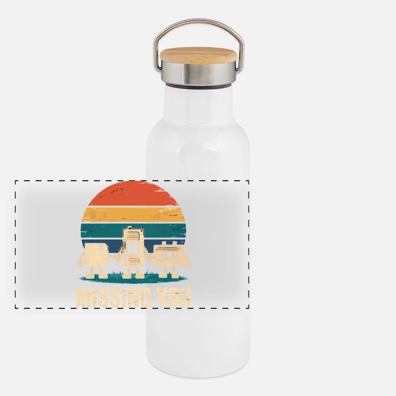 Kassette VHS Floppy Disc Diskette Retro Panorama Thermosflasche mit Bambusdeckel