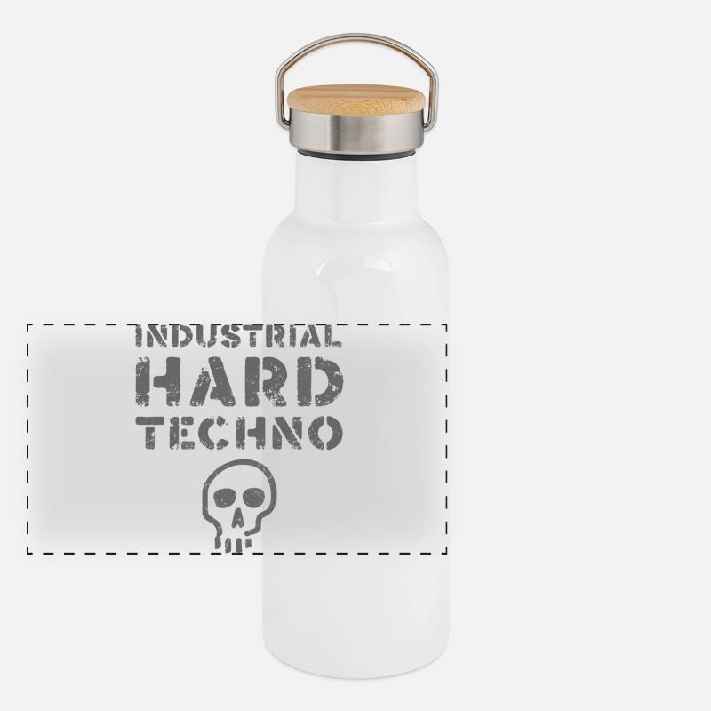 Industrial Hard Techno Totenschädel Panorama Thermosflasche mit Bambusdeckel