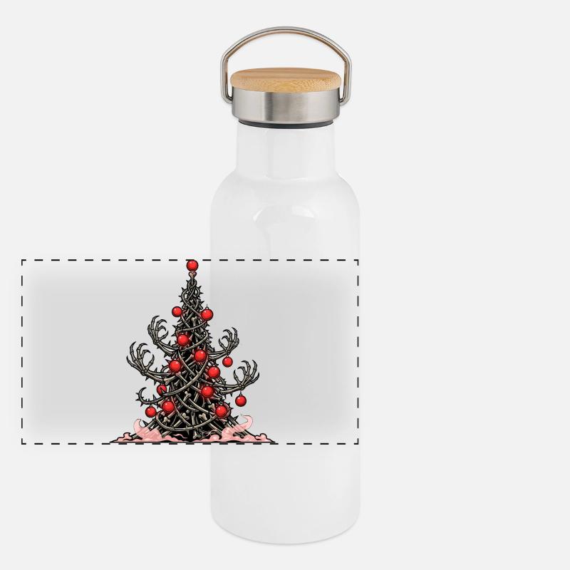 Creepy Skeleton Christmas Tree Horror Christmas Panoramic Thermal Bottle with Bamboo Lid