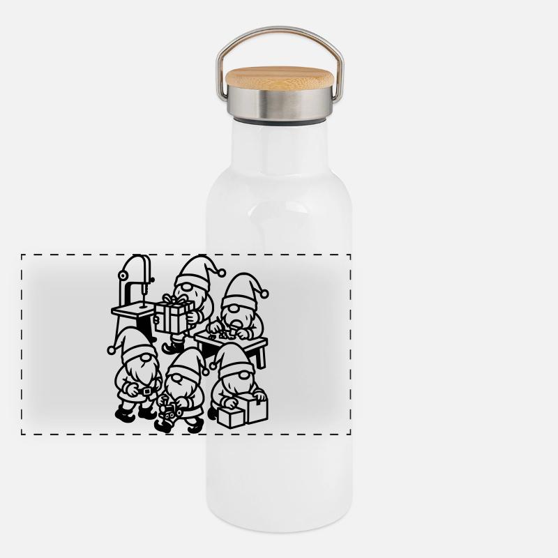 wichtel bei der fleißigen arbeit Panorama Thermosflasche mit Bambusdeckel