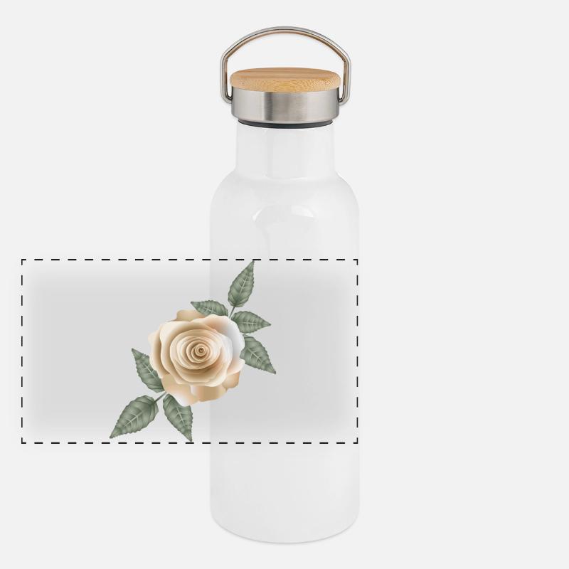 Delicate sand-coloured rose with soft leaf accents Panoramic Thermal Bottle with Bamboo Lid