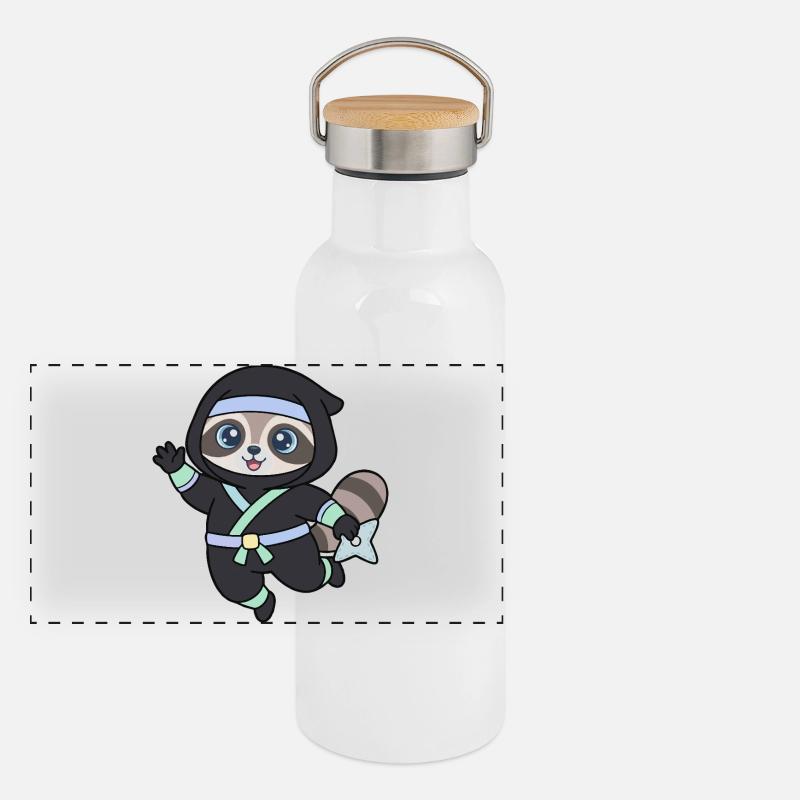 Raton laveur ninja en tenue de ninja Gourde isotherme avec bouchon en bambou