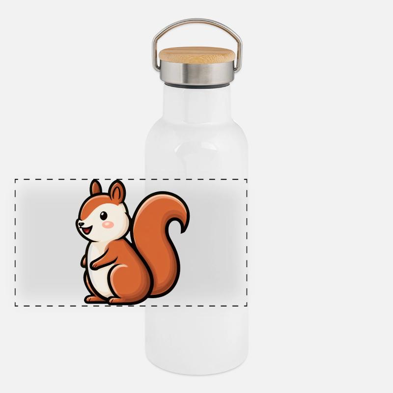 Verspielter Eichhörnchen-Charme Panorama Thermosflasche mit Bambusdeckel