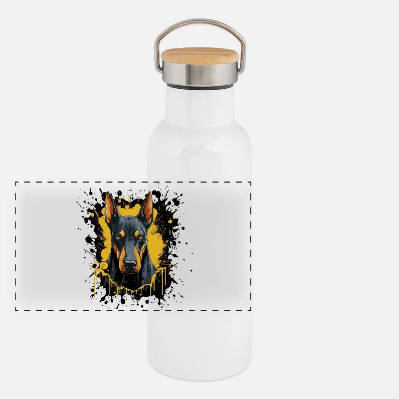 Dobermann Splash Kunst Panorama Thermosflasche mit Bambusdeckel