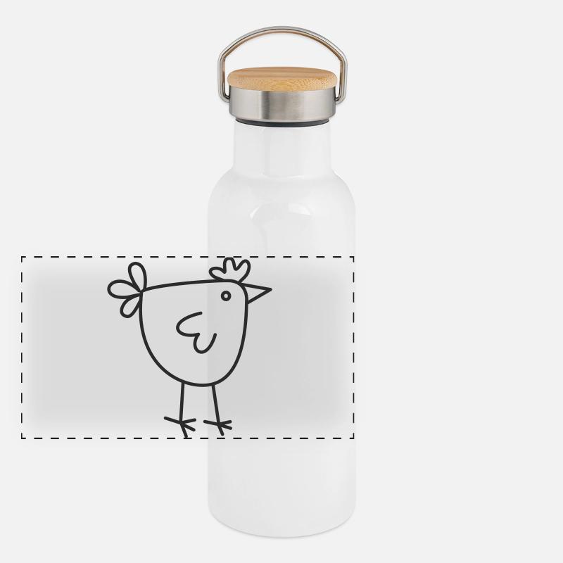 Poulet au dessin au trait Gourde isotherme avec bouchon en bambou