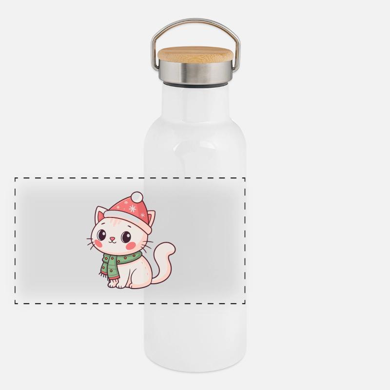 Chaton Noël avec bonnet rouge Gourde isotherme avec bouchon en bambou