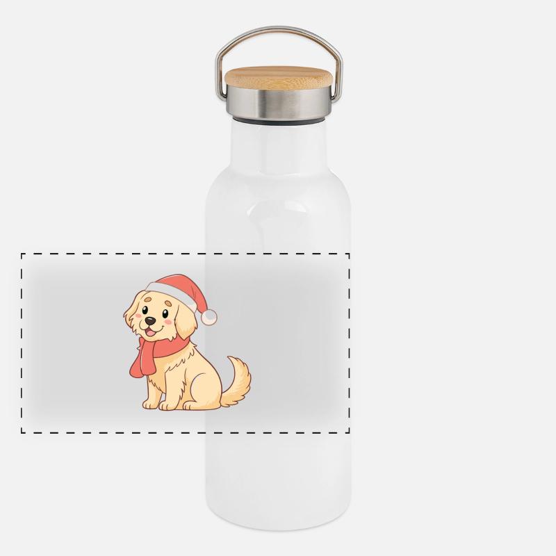 Hund Weihnachtswarme Zeichnung Panorama Thermosflasche mit Bambusdeckel