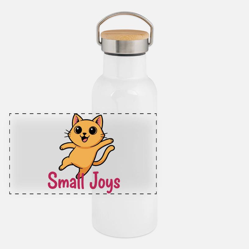 Kleines Freudenkätzchen Sprung Panorama Thermosflasche mit Bambusdeckel