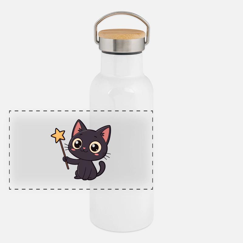 Magic Cat and Star Wand Panoramic Thermal Bottle with Bamboo Lid