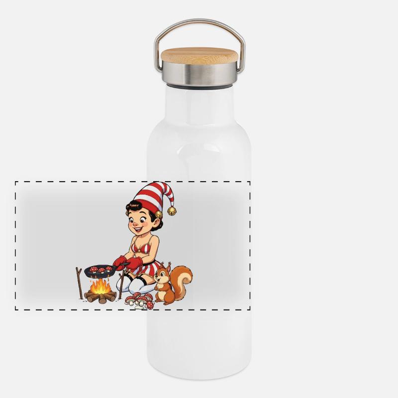 Leprechaun-Mädchen backt Pilze Panorama Thermosflasche mit Bambusdeckel
