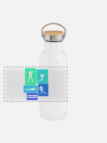 Biathlon Retro-Biathlet - Panorama Thermosflasche mit Bambusdeckel - Weiß