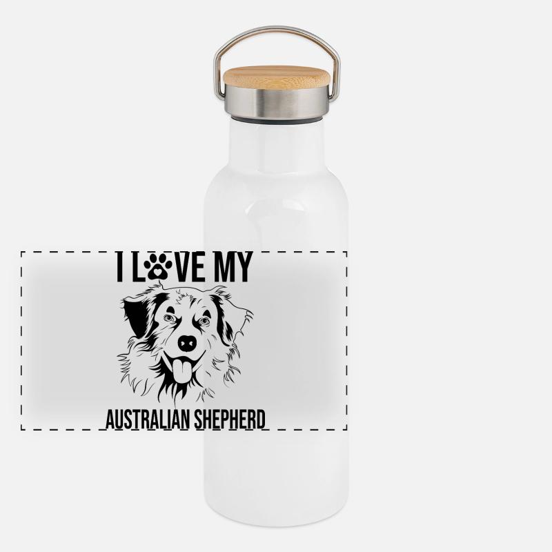 Ich Liebe meinen Australian Shepherd Panorama Thermosflasche mit Bambusdeckel